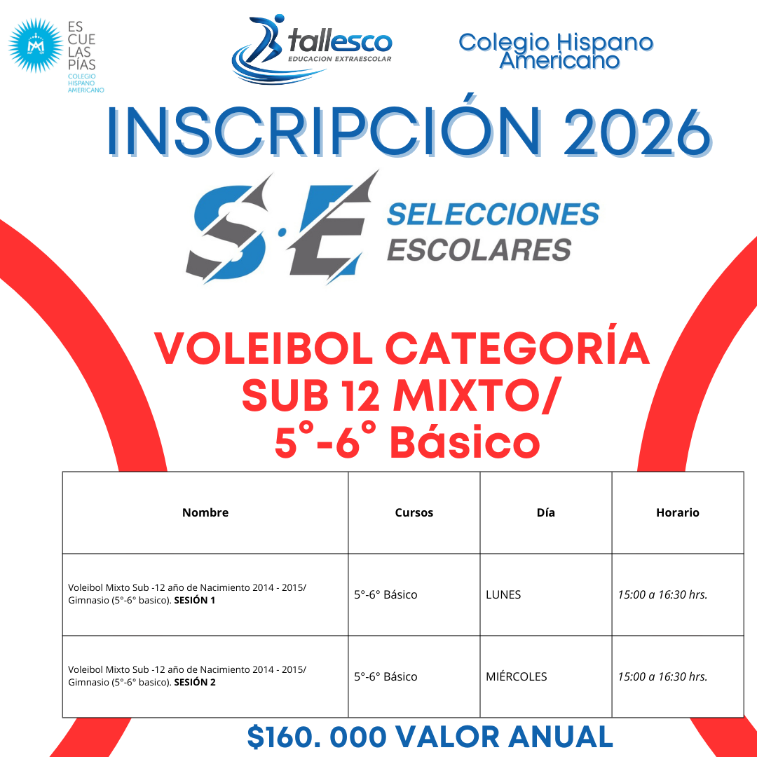 VOLEIBOL MIXTO SUB 12 Selección Voleibol Sub 12 Mixto Colegio Hispano Americano - Imagen 1