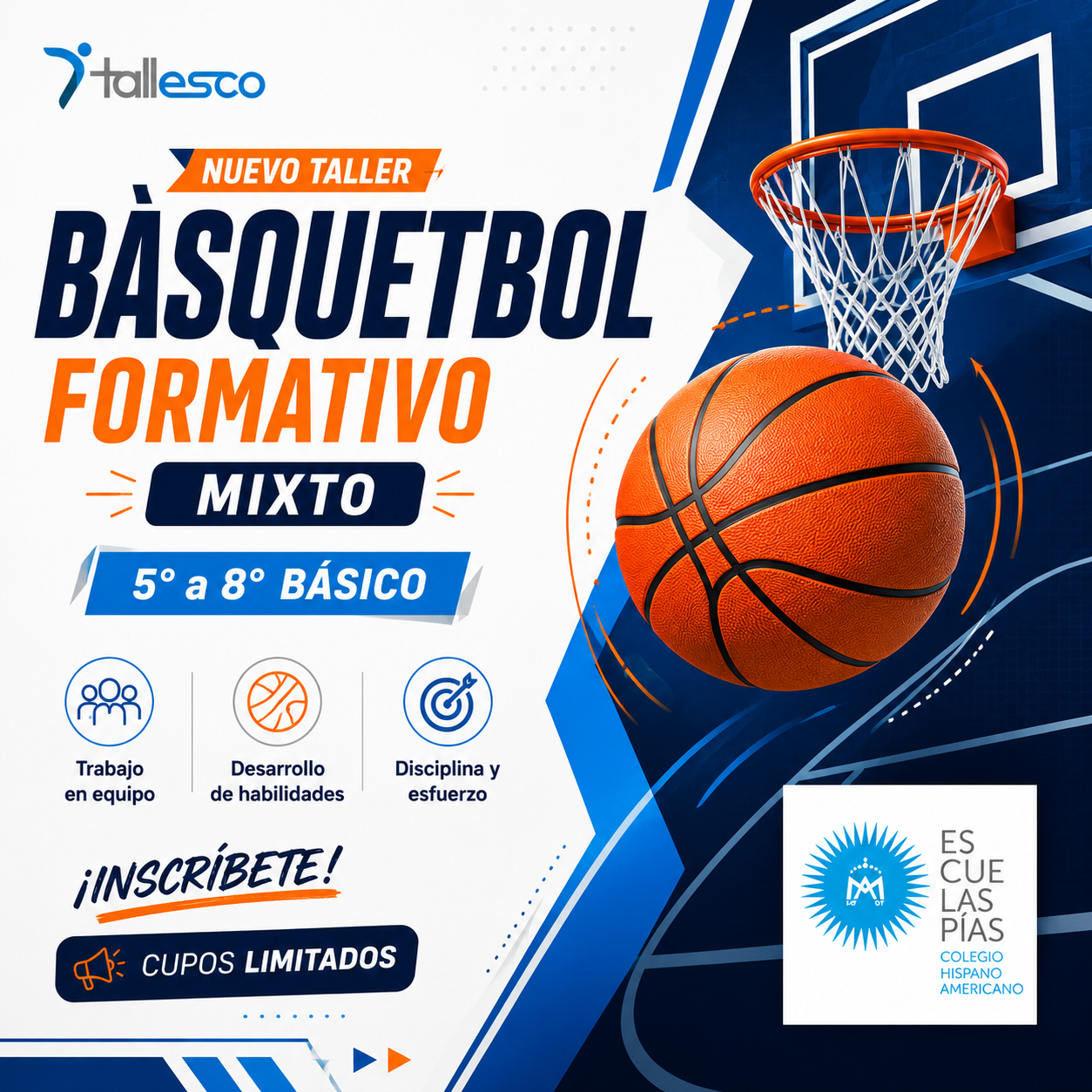 Básquetbol Flyer CHA Básquetbol 5° a 8° Básico Colegio Hispano Americano Segundo Semestre - Imagen 1